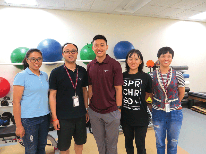 Springfield College's recent visitors from China included, from left, Wang Di, Dr. Huang Yizhuan, Cao Xiaojie, Wang Xinran, and Li Dehua.