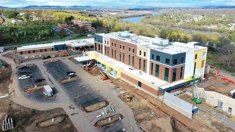 The new hospital, seen here in the late stages of construction, will open in August.